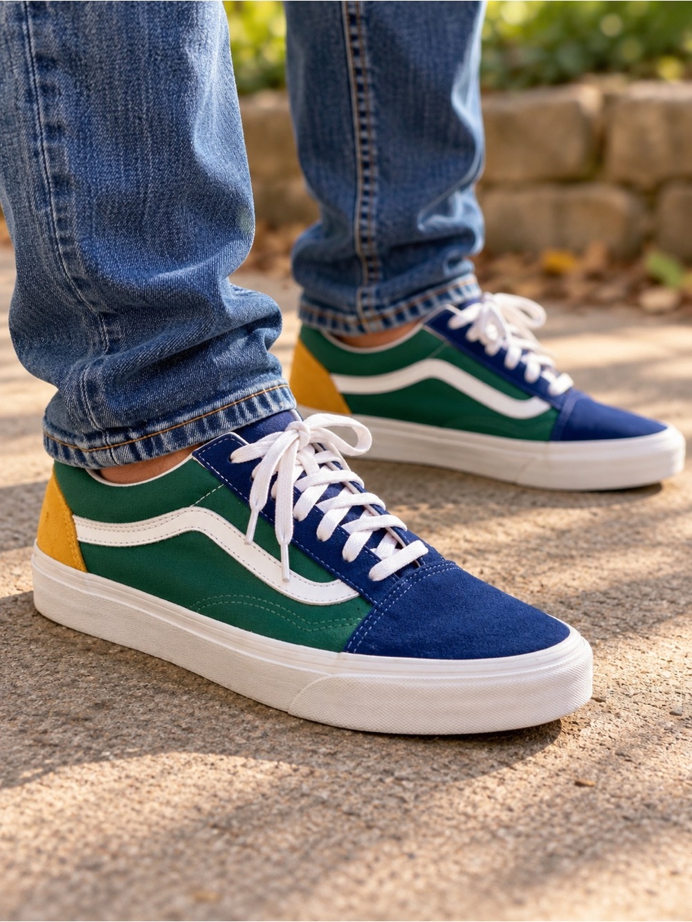 Vans Old Skool Colorblock Green Blue Yellow Sneakers Men’s 9 Women’s 10.5